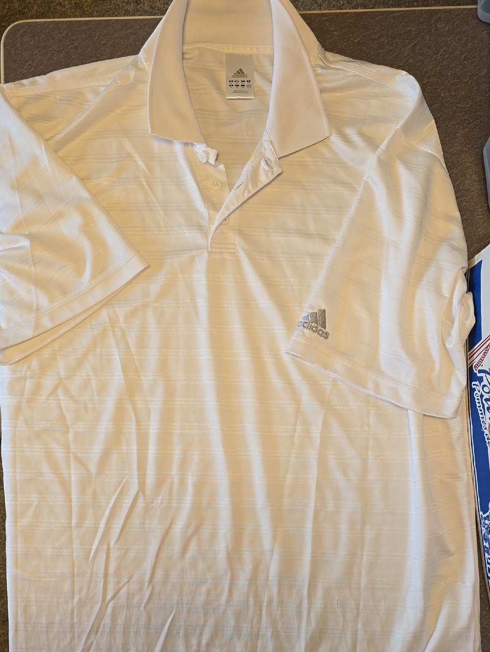 adidas Men’s White Polo with Subtle Stripe Texture